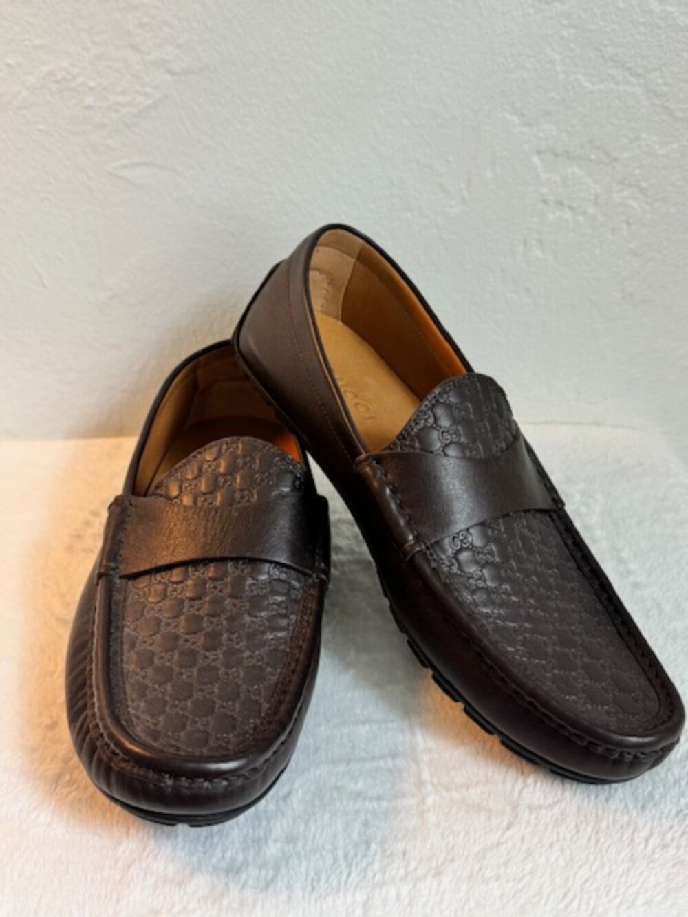 Gucci Men’s Brown Microguccissima Leather Driving Loafers Size 7